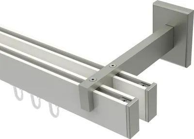 Produktbild von Interdeco Innenlaufstange / Gardinenstange mit Innenlauf Weiß / Edelstahl-Optik, Typ Smartline Paxo (Kappe), 14x35 mm 2-läufig, 120 cm