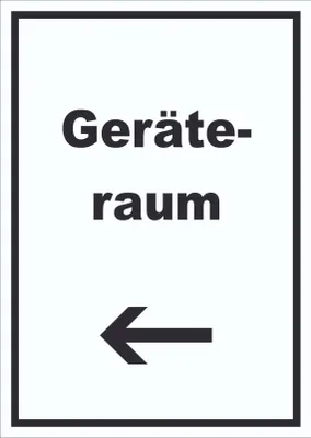 Produktbild von Geräteraum Schild mit Text und Richtungspfeil links Schuppen hochkant A5 (148x210mm)