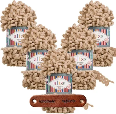 Produktbild von 5 x ALIZE Puffy Fine 415 Desert Sand mit Label