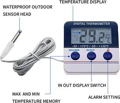 Produktbild von Amtast Digital Kühlschrank -Thermometer mit Magnet, Alarm, Speicher, Kühlschrank -Thermometer