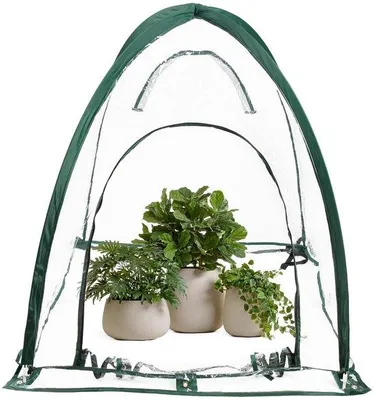 Produktbild von Ibenzoa® Faltbares Pop‑up Mini‑Gewächshaus mit Reißverschluss, Metallrahmen, PVC, 92×92×100 cm, inkl. Tragetasche & 8 Bodeneinsätze – für Innen & Außen