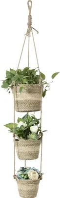 Produktbild von Navaris Seegras Korb Übertopf Set - 3 Größen (S/M/L) mit Jute Seil zum Aufhängen - Blumentopf Boho Stil - Blumenübertopf geflochten - Korb