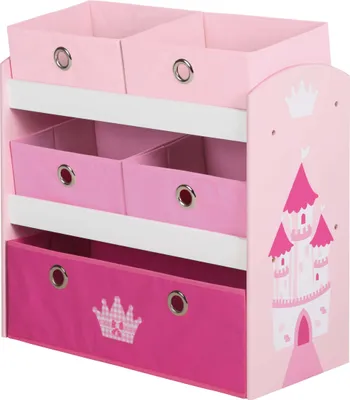 Produktbild von roba Spielregal 'Krone', Spielzeug- & Aufbewahrungs-Regal, inkl. 5 Stoffboxen rosa / pink