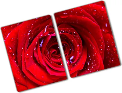 Produktbild von Tulup Glas Herdabdeckplatte - 2x40x52 cm - Glaskeramikkochfeld-Abdeckung Spritzschutz Glasabdeckplatte Kochplattenabdeckung und Schneidebrett - Zweiteilig - Blumen & Pflanzen - Rose Blume - Rot