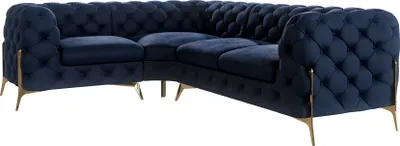 Produktbild von S-STYLE MÖBEL - Chesterfield Ecksofa Nova mit Goldene Metall Füßen aus Marineblau Samtstoff - Ottomane links, B/T/H: 264 cm / 204 cm / 75 cm