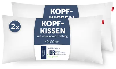 Produktbild von 2er Set Blumtal Kissen 40x80 cm – ergonomische Schlafkissen – waschbar, weich, anpassbar – ideal für Nackenstütze & Seitenschläfer