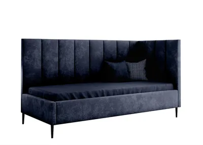 Produktbild von ARES MEBLE Modernes Kinderbett INEZ - Baby Bett - Bett zum Kinderzimmer, mit Bettzeugfach - Velour (Dunkelblau, 90x200 cm)