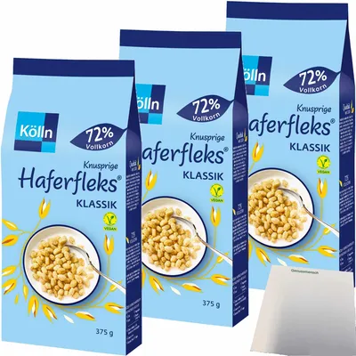 Produktbild von Kölln Knusprige Haferfleks Klassik 3er Pack (3x375g Beutel) + usy Block