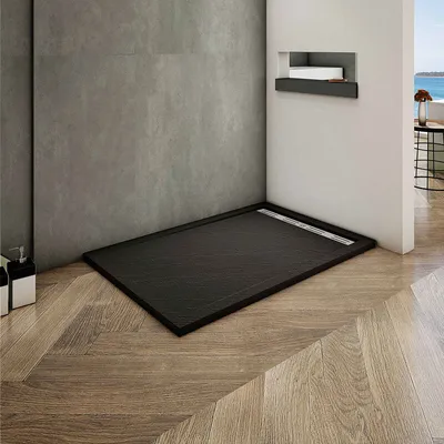 Produktbild von 90x100x3cm Rechteck/Quadrat Duschtasse Schwarz Stein-Effekt Duschwanne Für Duschkabine Duschwand