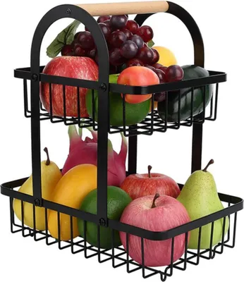 Produktbild von Obstkorb - 2 Ebenen - Etagere - Metall - Schwarz - für Obst, Gemüse und Snacks