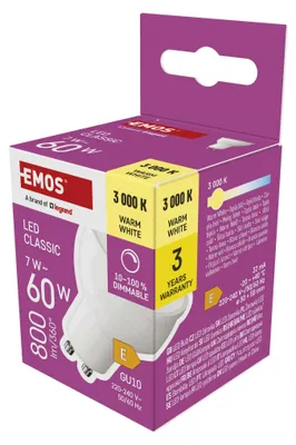 LED žárovka Classic MR16 / GU10 / 7 W (60 W) / 800 lm / teplá bílá / stmívatelná