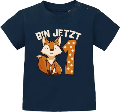 Produktbild von Baby T-Shirt 1. Geburtstag Fuchs Bin jetzt 1 Tiermotive Fox Geburtstagsshirt Jungen Mädchen Baumwolle Baumwolle MoonWorks® dunkelblau 80/86 (10-15 Monate)
