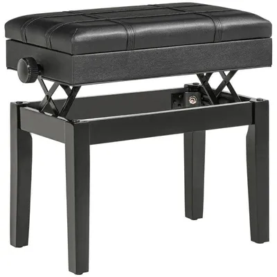 Immagine prodotto di Panca per pianoforte con spazio contenitore e altezza della seduta regolabile | Colore: Nero | Dimensioni: 35x63x46-56 cm