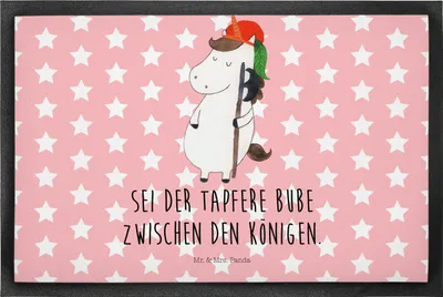 Produktbild von Mr. & Mrs. Panda Fußmatte Einhorn Junge 50 x 75 cm - Rot Pastell - Geschenk, Schmutzfangmatte, Bodenvorleger, Unicorn, Mittelalter, Türvorleger, abstreifer, Einhörner