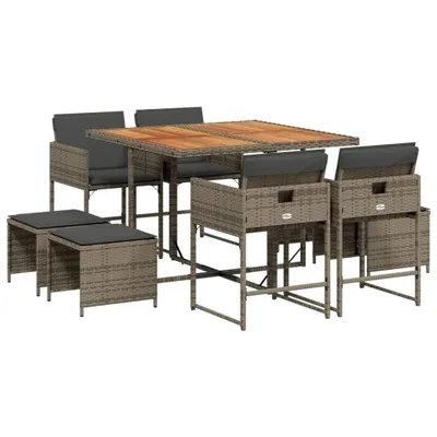 Produktbild von 9-tlg. Garten-Essgruppe mit Kissen Grau Poly Rattan