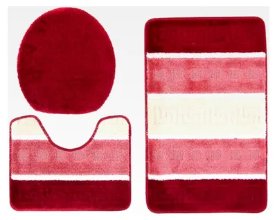 Produktbild von Badematten-Set - rutschfest und waschbar - 3-teilig: 50 x 80 cm + 40 x 50 cm (WC-Vorleger) + 45 x 40 cm (WC-Deckelbezug) - Rot