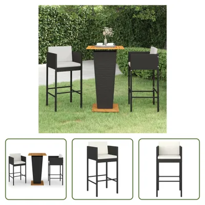 Produktbild von The Living Store 3-tlg. Gartenbar-Set mit Kissen Poly Rattan Schwarz