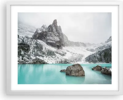 Produktbild von Gerahmtes Poster - Weißer Rahmen - Berge See Schnee - 50x40 cm - Wand Bild - Wanddeko - Wandbilder - Kunstposter - Wandposter - Bilderrahmen - Bilder - Kunstdruck - Wanddekoration - P2WAA50x40-4377