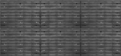 A full view of multiple black plastic storage boxes stacked together.