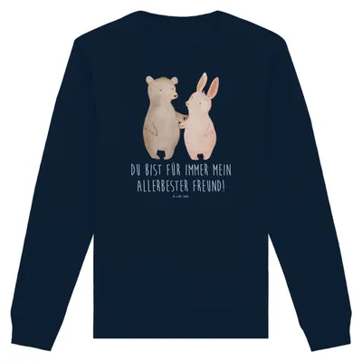 Produktbild von Mr. & Mrs. Panda Baumwoll Sweatshirt Bär und Hase Umarmen Größe XS - French Navy - Geschenk, Freundin, Freunde, für Immer, Bio, Pullover, Best Friends, Pulli, Sweater