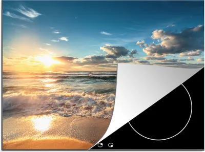 Produktbild von KitchenYeah© Herdabdeckplatte Strand - Meer - Sonnenuntergang , 71x52cm, Küche Deko, Glaskeramikkochfeld Herdabdeckung, Abdeckplatte fùr Kochfeld