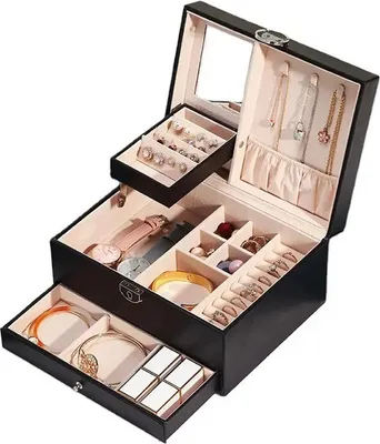 Produktbild von Schmuckkästchen, Schmuckschatulle, Schmuck Aufbewahrungsbox für Ringe, Ohrringe, Uhr, Armbänder und Halskette