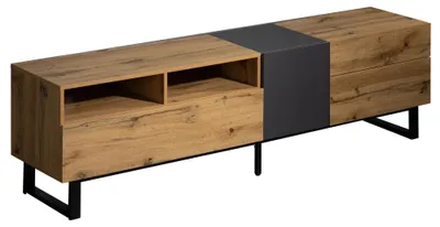 Immagine prodotto di Mobile TV a basso profilo - Mobile TV da 180 cm - Design moderno con contrasti di colore - Aspetto legno - Arredamento per soggiorno