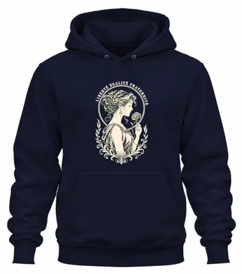 Productafbeelding van "Liberté Égalité Fraternité Marianne"-opdruk, ironische hoodie, marineblauw, maat 3XL