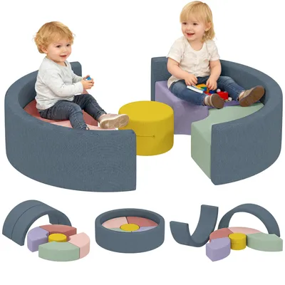 Produktbild von Weichbauklötze 7-teilig für Kleinkinder, Schaumstoff Bausteine mit waschbarem Cordbezug, verschiedene Formen, Bunt
