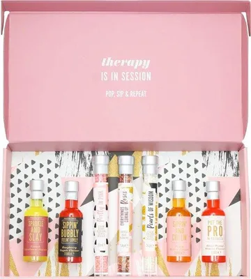 Imagen del producto de Set de regalo de cócteles Unyqoos® – 4 mezcladores de cócteles y 3 adornos (perlas comestibles, pétalos de rosa) - Sabores: Frambuesa Royal, Mimosa de naranja sanguina, Bellini de melocotón, Hollebeke francés