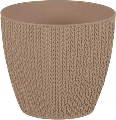 Imagen del producto de 4 macetas color beige con plato para agua - Diseño tejido - Macetas para cactus - 11 cm - Beige, color café