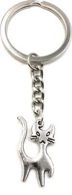 Produktbild von Onwomania Schlüsselanhänger Stolzierende Katze Silber Metall Anhänger Charm
