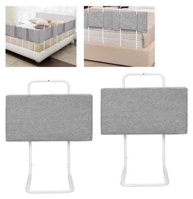 Produktbild von Peviasot 2x Bettgitter 60cm Grau, Bettschutzgitter Set, 5-Loch höhenverstellbar, Rausfallschutz Kinderbettgitter für Babybett & Familienbett