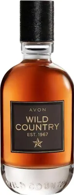 A bottle of Avon Wild Country Eau de Toilette for men.
