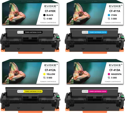 Image de 4x toner pour HP CF410X CRG046HK CMYK = noir + bleu + rouge + jaune | Remplacement pour M452dn M452dw M477fdn M477fdw MF732Cdw MF734Cdw