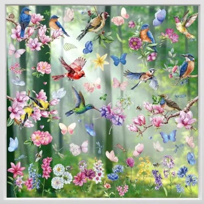 Produktbild von PromoHome® Fensteraufkleber – 9 Blatt selbstklebende Dekoration mit Vögeln und Blumen, 20 x 30 cm