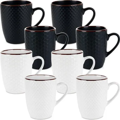 Zdjęcie produktu dla Vilde | Zestaw kubków do kawy - biały i czarny - 400 ml - 8 sztuk - ceramika - można myć w zmywarce