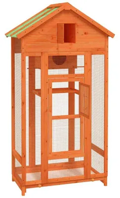 Zdjęcie produktu dla Klatka dla ptaków – budka lęgowa – drewniana klatka – wykonana z litego drewna sosnowego – wymiary: 91,5 x 53 x 170 cm – trwały, brązowy kolor