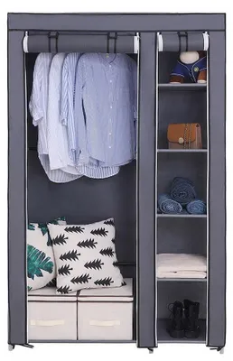 Productafbeelding van Zimilo Grote kledingkast met kledingroede en 6 vakken, opvouwbare garderobekast, mobiele kledingkast, 106x44x170 cm, grijs