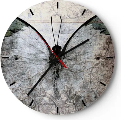 Produktbild von Wanduhr - Rund - Glasuhr - Schmetterling Abstraktion - 40x40cm - Schleichendes Uhrwerk - Lautlos - zum Aufhängen bereit - Dekoration Modern - Wanddekoration aus Glas - C3AR40x40-3679