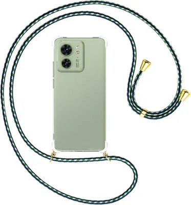 Produktbild von Handykette Backcover-Schutzhülle mit Band (Metall goldfarben) für Motorola Edge 40 5G (6.55'') - grün/blau/weiß