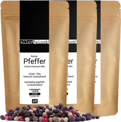 Produktbild von Bunter Pfeffer ganz - Premium 5 Pfefferkorn Mix für Pfeffermühle - 3 x 125g