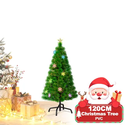 Produktbild von XINZI Künstlicher Weihnachtsbaum 120cm mit LED & Schneeflocken - Glasfaser-Farbwechsel Christbaum, Tannenbaum Dekobaum Kunstbaum, Bunte Glasfaser