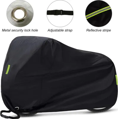 Zdjęcie produktu dla Pokrowiec na rower, pokrowiec przeciwdeszczowy na rower, wodoodporny, pyłoszczelny, ochrona UV, wytrzymały, na rower górski, szosowy z odblaskowymi paskami, torba do przechowywania z otworami na zamek, 200 x 110 x 70 cm