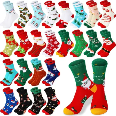 Image de 24 paires de chaussettes de Noël rigolotes Hiver Unisexe Motif Scintillant Chaussettes Chaudes Tricotées