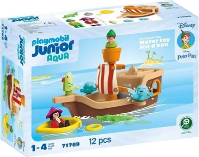 Image de PLAYMOBIL Junior Peter Pan et Bateau Pirate, Disney, 12 Pièces, Jouet de Construction, Plastique Biosourcé, 18 Mois+
