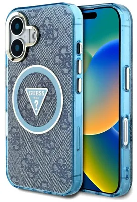 Produktbild von Guess Etui Glitzer 4G MagSafe für iPhone 16 Blau