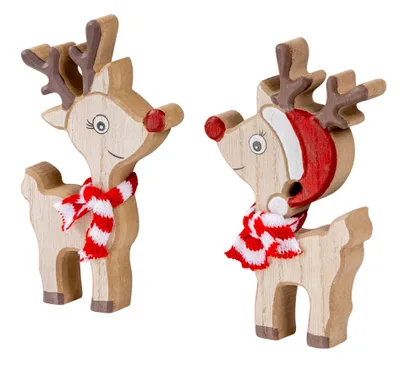 Produktbild von 2er Set Deko Aufsteller Hirsch Weihnachtsdeko Holz Tischdeko Rentier Nikolaus Weihnachten Deko