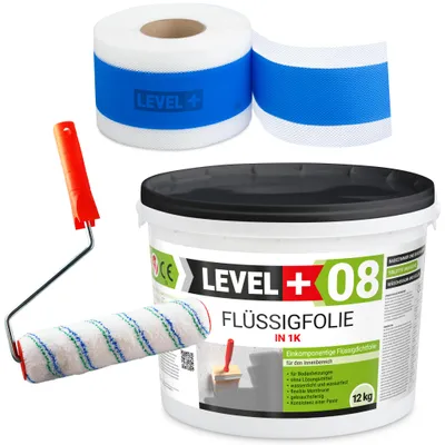 Produktbild von Dichtset Wasserdicht Flüssigfolie 12kg Dusche Bad Dichtband 10m Farbrolle SET293
