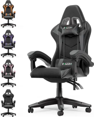 Produktbild von Bigzzia Gaming Stuhl Ergonomisch - Gamer Stühle mit Lendenkissen + Kopfstütze Gaming Chair Höhenverstellbar Bürostuhl Computerstuhl für Erwachsene Mädchen Junge, Schwarz-Grau
